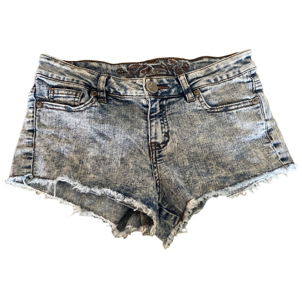 Wax‎ Jean Jr Women Denim Jean Shorts Small Cut Off Pockets Fringe Western